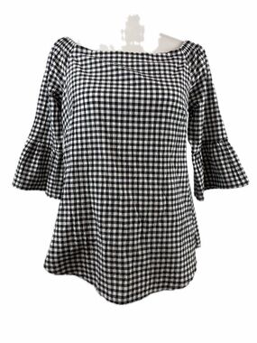 WHBM Check Gingham On Off Shoulder Top Size S 3/4 Sleeve Pinup Picnic Retro